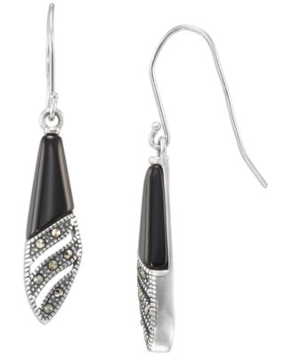 Marcasite (0.09 ct. t.w.) and Onyx (1-1/2 ct. t.w.) Dangle Earrings in Sterling Silver