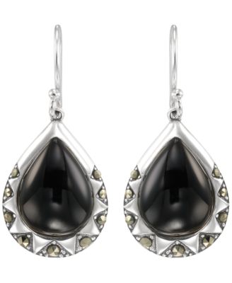 Marcasite (0.30 ct. t.w.) and Onyx (6 ct. t.w.) Dangle Earrings in Sterling Silver
