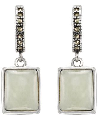 Marcasite (0.14 ct. t.w.) and Jade (6-1/4 ct. t.w.) Drop Earrings in Sterling Silver