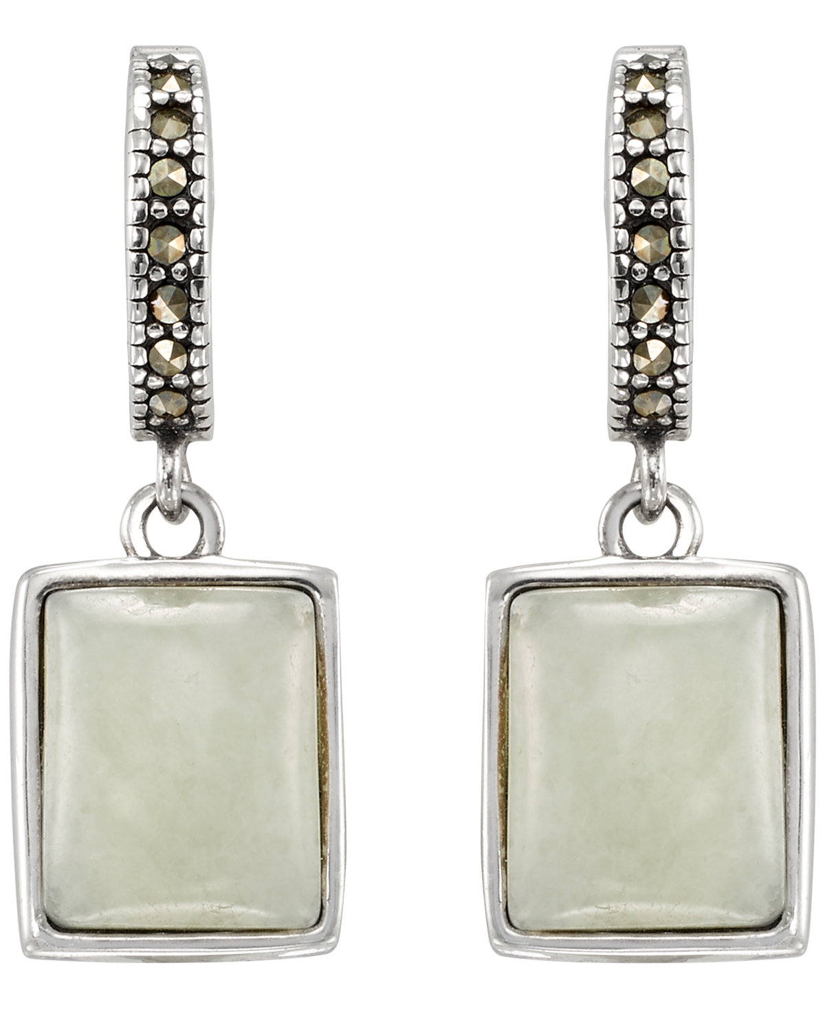 Macy's Marcasite (0.14 ct. t.w.) and Jade (6-1/4 ct. t.w.) Drop Earrings in Sterling Silver