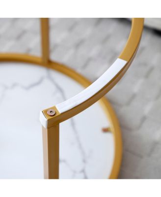 Set of 2 Round Nesting Coffee Tables with Golden Frame