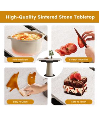 Retractable Rock Slab Folding Dining Table, Modern Expandable Table with Leather Base