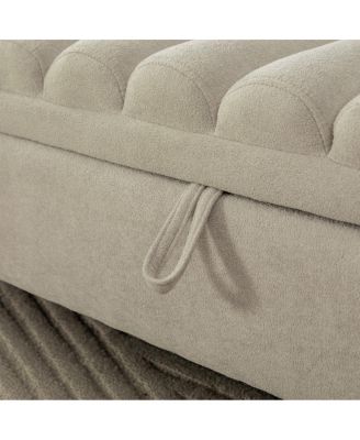  Modern Upholstered Storage Bench with Rolled Armrest, Griege