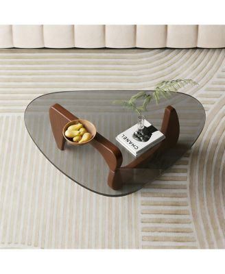 Modern Glass Coffee Table, 35.8" x 25.6" x 15.7", Walnut