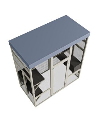 Gray Wooden Outdoor Catio with 2 Napping Boxes