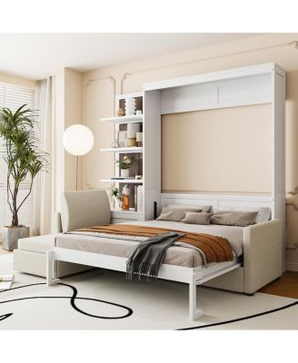Queen Size Murphy Bed Wall Bed with Sofa and Shelves
