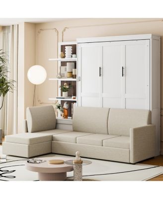 Queen Size Murphy Bed Wall Bed with Sofa and Shelves