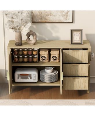 Modern Wave-Pattern Sideboard with 3 Drawers & Hooks