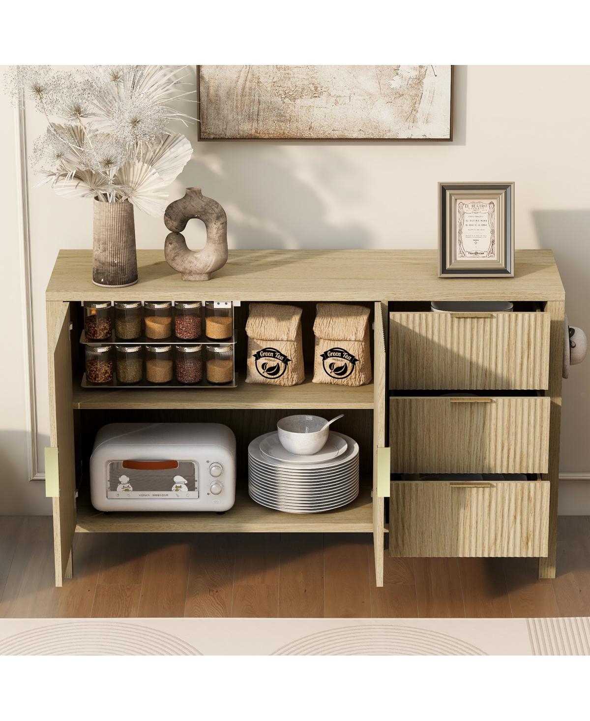 Streamdale Furniture Modern Wave-Pattern Sideboard with 3 Drawers & Hooks