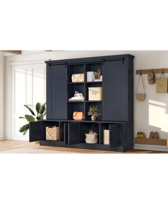 Multifunctional entryway cabinet with sliding rails and tree design