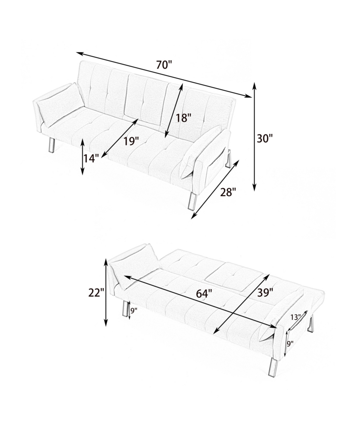 Clihome 70-Inch Multi-Functional Cotton and Linen Sofa Bed, Instantly Switch between Living Room Bedroom
