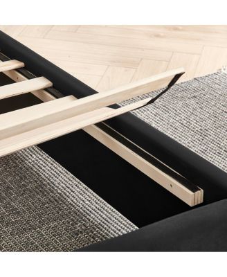 Queen Size Velvet Upholstered Bed Frame with Vertical Stripes