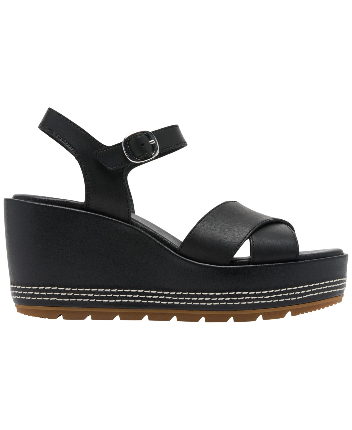 Женские сандалии Sorel Sunpeak Wedge Heel Ankle-Strap, цвет: Чёрный / Карамельный — фото 2