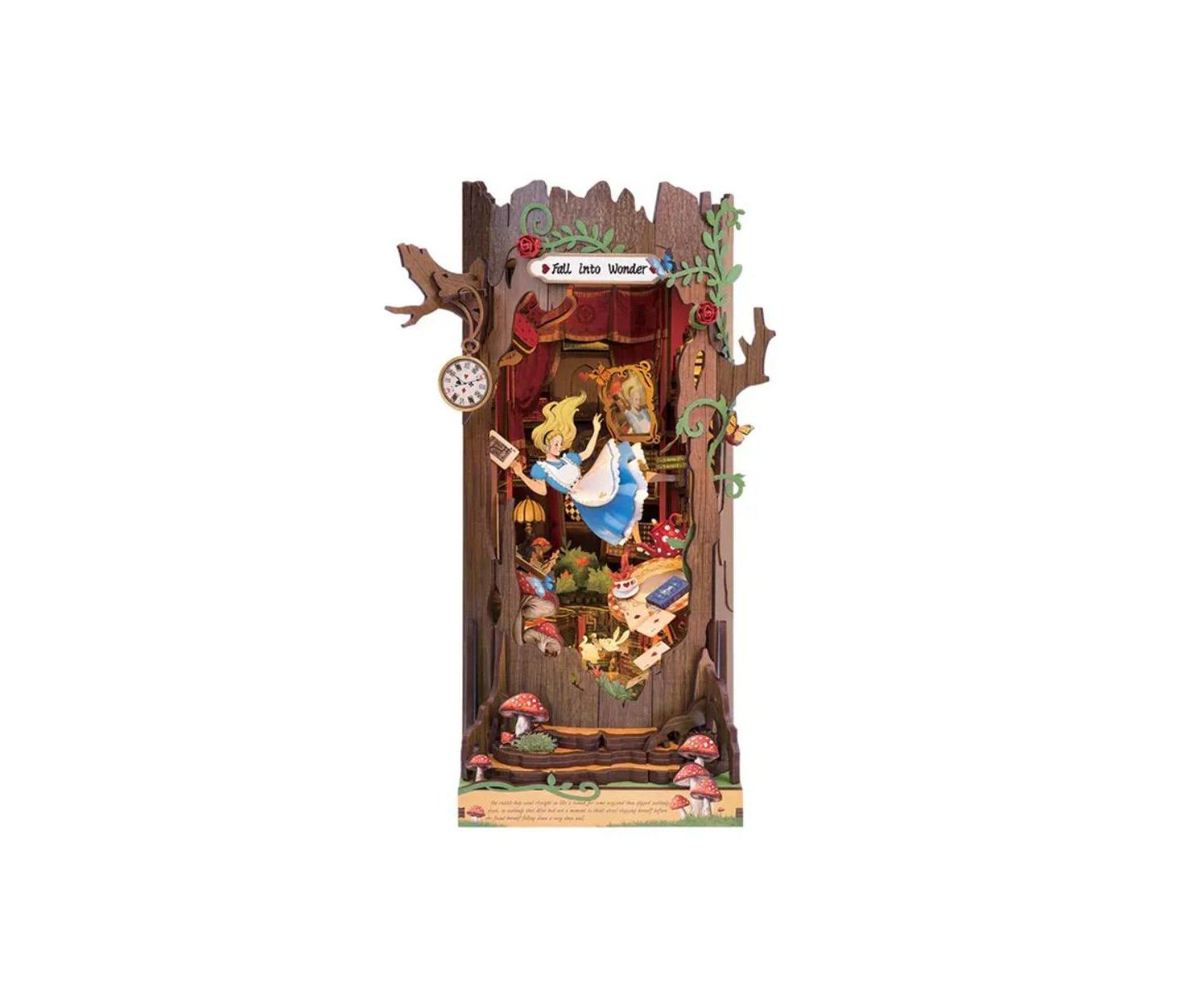 Детские конструкторы Flash Popup Alice in Wonderland Fall into Wonder 300-Piece 3D Wooden Book Nook Kit, Ages 14+ — фото 1