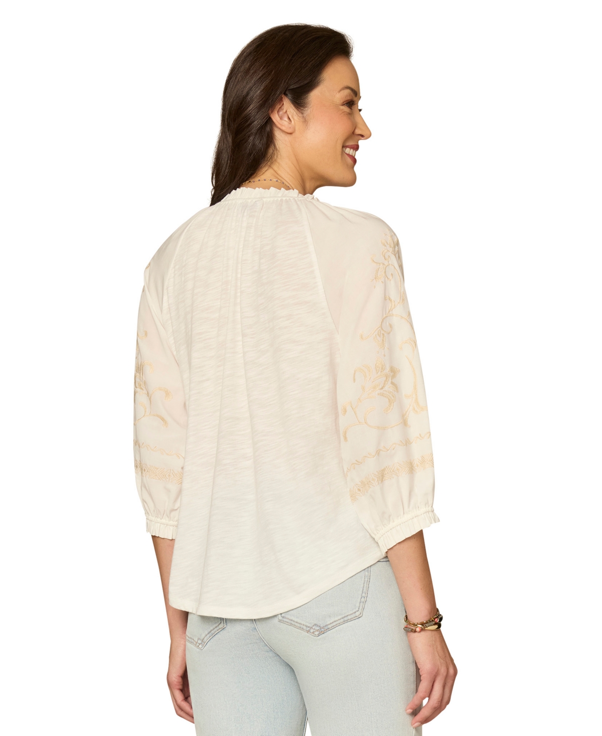 Democracy Petite 3/4-Length Blouson Sleeve V-Neck Top