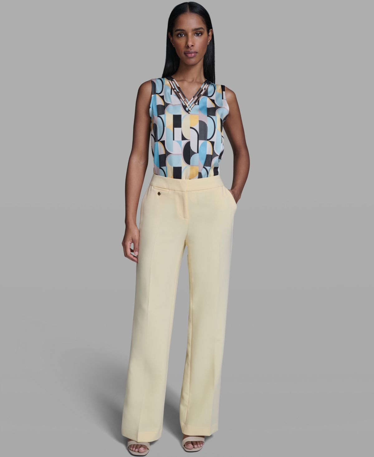 Karl Lagerfeld Paris Women's Wide Leg Mid-Rise Pants