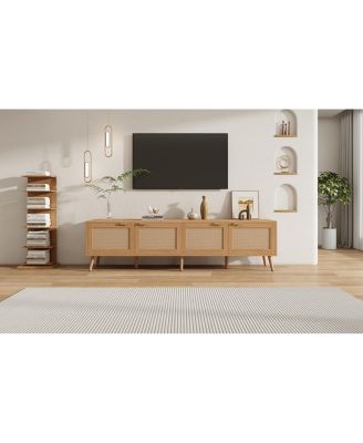 70" Modern TV Stand with Rattan Doors & Storage