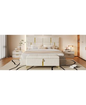 2-Piece Queen Upholstered Platform Bed with Storage Ottoman