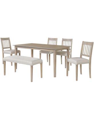 6-Piece Retro Dining Set: Wooden Table, 4 Chairs & Bench - Dovetail