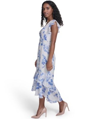 Women's Flutter-Sleeve V-Neck Midi Dress