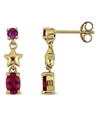 Ruby (1 ct. t.w.) and Pink Sapphire (1/4 ct. t.w.) Star Drop Earrings in 18k Gold Flash Plated Sterling Silver