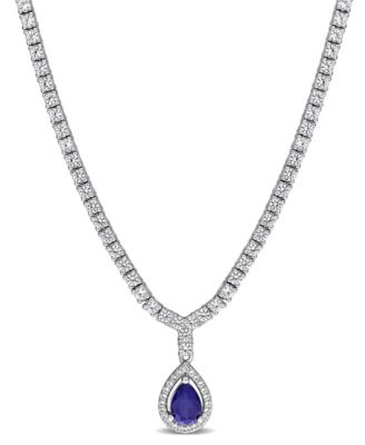 Sapphire (1-1/6 ct. t.w.) and White Sapphire (2-7/8 ct. t.w.) Pendant Necklace in Sterling Silver