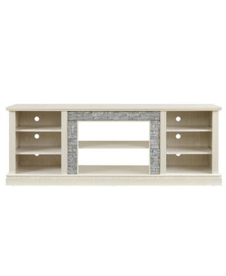 Large TV Desk Storage Rack with Faux Stacked Stone Surround, White, 70.12"W15.35"D25.83"H