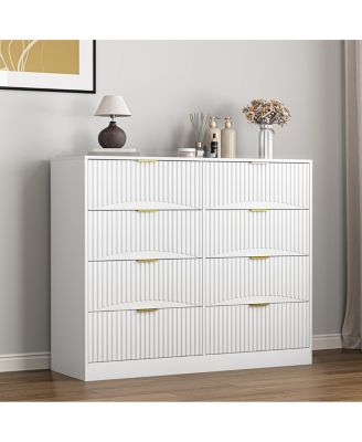  Modern 8-Drawer Dresser, 47.2" Wide White Wood Chest with Gold Handles