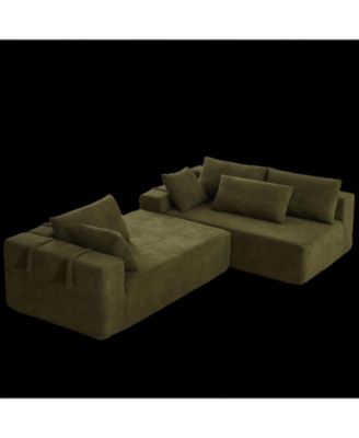 Right Chaise 108 Inch Modular L shaped Chenille Sectional Sofa Set with 6 Pillows