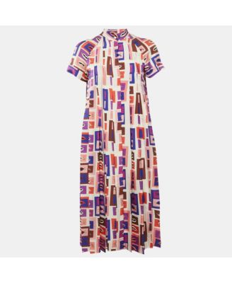 Women's Multicolor Printed Pleated Silk Mini Dress