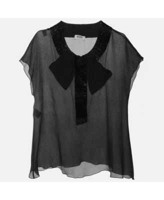Women's Cheap And Chic Black Silk Bow Top