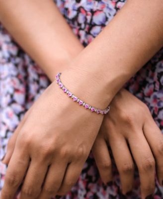 Sapphire (8-1/3 ct. t.w.) and White Sapphire (1 ct. t.w.) Heart Bracelet in Sterling Silver