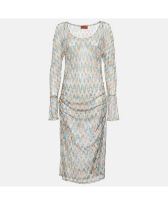 Women's Multicolor Patterned Knit Ruched Midi Dress