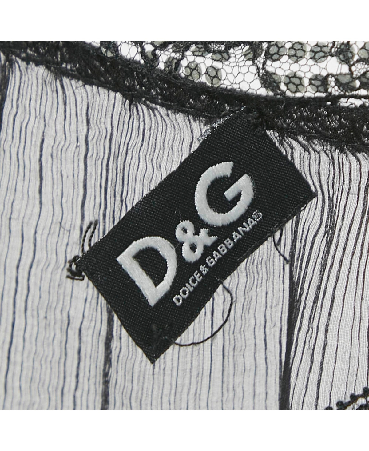 Pre-Owned Dolce & Gabbana Women's Black Silk Chiffon Lace Trim Sheer Top