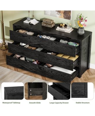 7-Drawer Dresser for Bedroom, Wide Handle-Free Wooden Chest of Drawers, Black