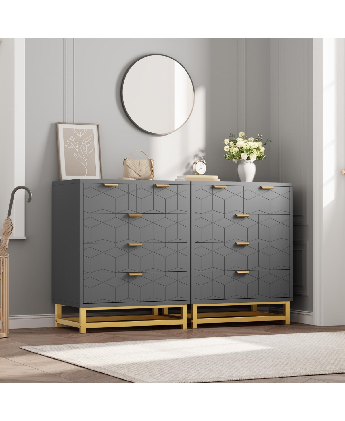 gaomon 5 Drawer Dresser for Bedroom, Modern Storage Chest with Metal Base, Organizer Cabinet for Living Room, Hallway, Closet, Grey