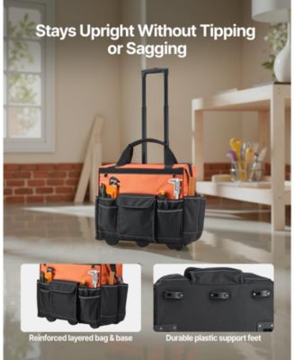 Rolling Tool Bag on Wheels, 110 lb Capacity, 27 Pockets Heavy-Duty Tool Organizer, Telescoping Handle, Stable Base