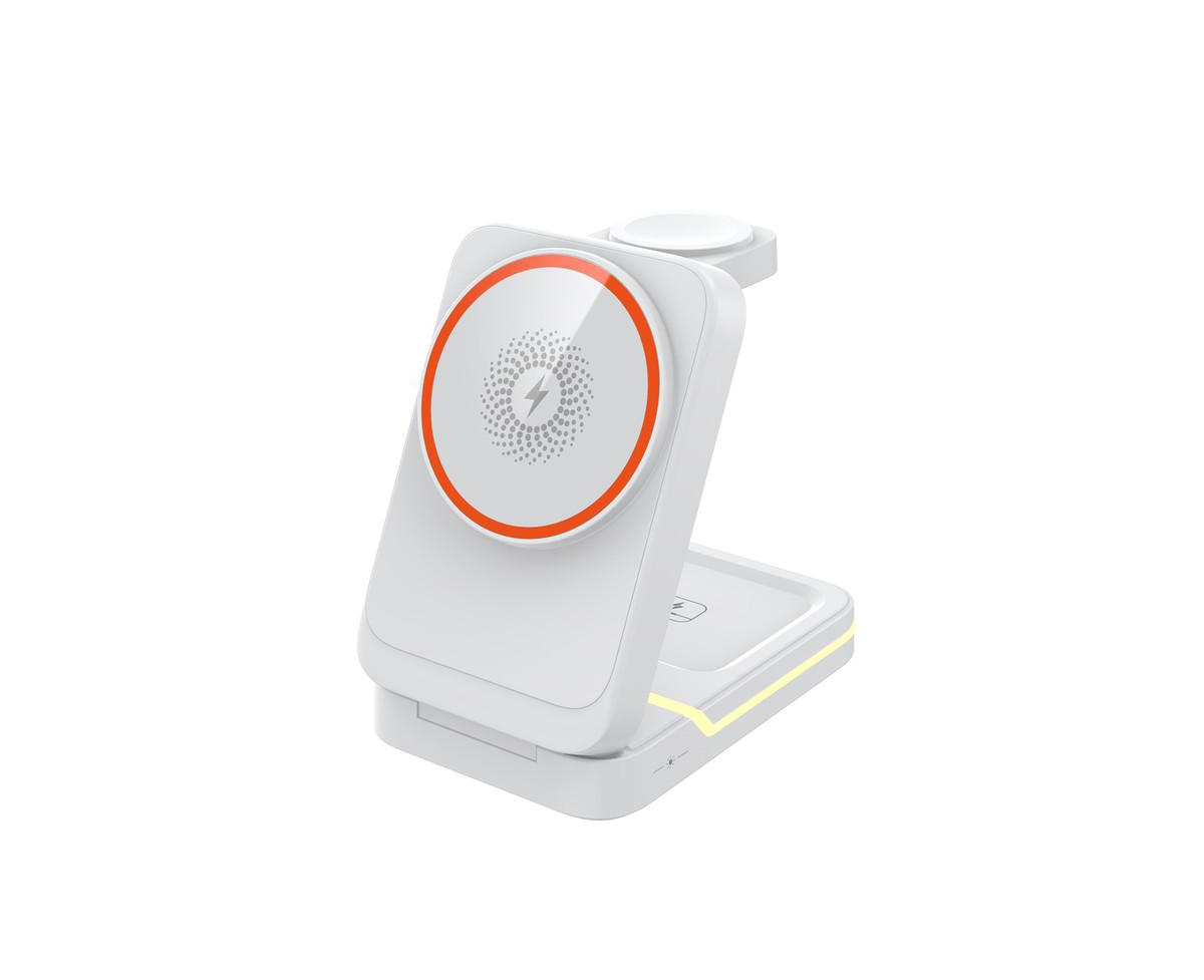 Risokeys 3-in-1 Magnetic Wireless Charger with Charging Port - Fast Charging Foldable Stand for Earphones, Watch and Phone