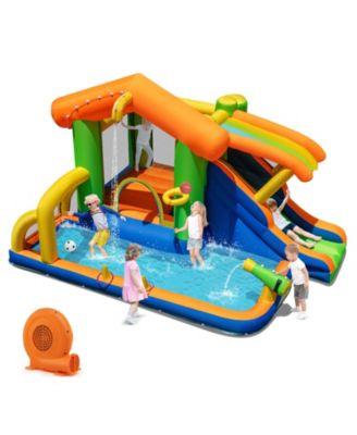 Inflatable 8 in 1 Water Park Bounce House with Slide Pool Climbing Wall and Games