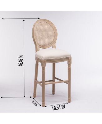 Streamdale French Country Wooden Barstools with Rattan Back & Upholstered Seat, Set of 2