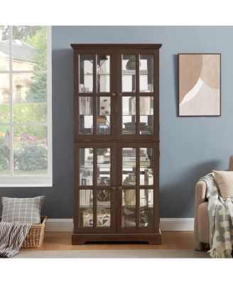 Curio Display Cabinet with Glass Doors and Adjustable Shelves