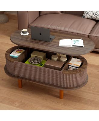 Fluted Lift Top Coffee Table with Hidden Compartment