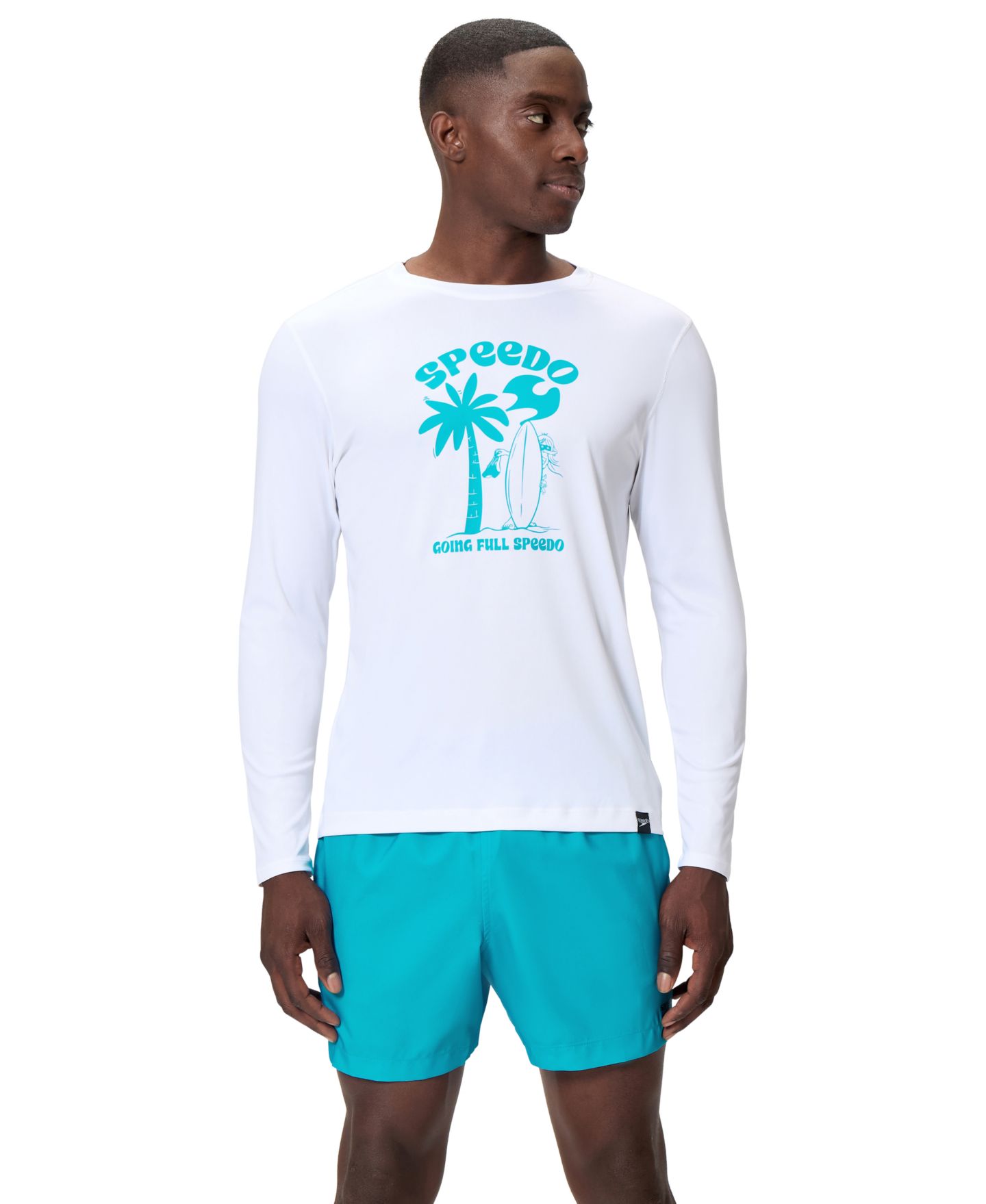 Мужская футболка Speedo Long-Sleeve Graphic Print Swim T-Shirt, цвет: Белый / Синий — фото 1