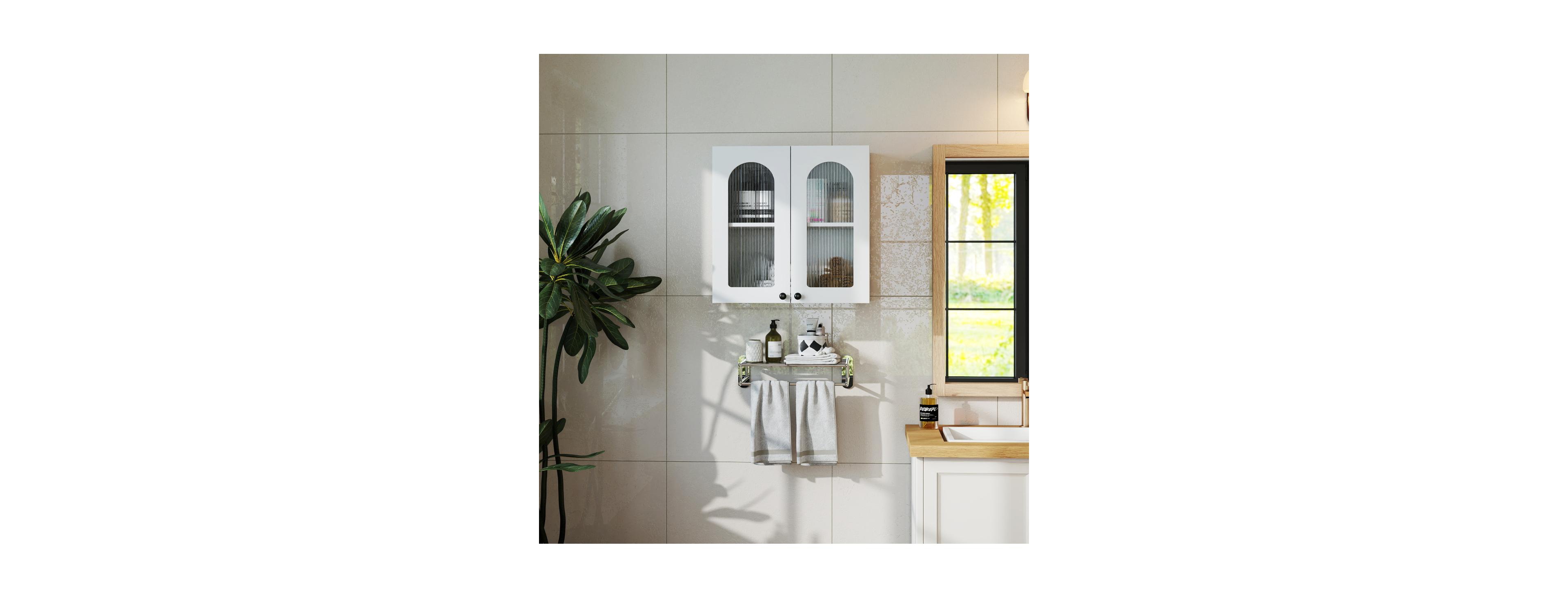 Streamdale Furniture Wall Cabinet with Arched Glass Door and Adjustable Shelves