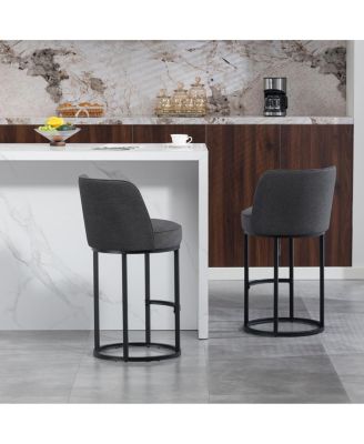 Streamdale Counter Height Bar Stools Set of 2, Modern Barrel Stools with Backrest, Linen Fabric