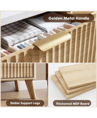 Fluted Dresser for Bedroom, 9 Deep Drawer Modern Wood Storage Chest, Beige