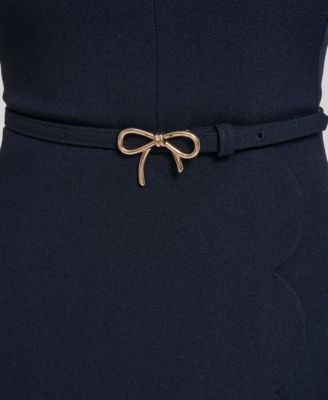 Petite Scalloped Hem Bow Belt V-Neck Short Dress