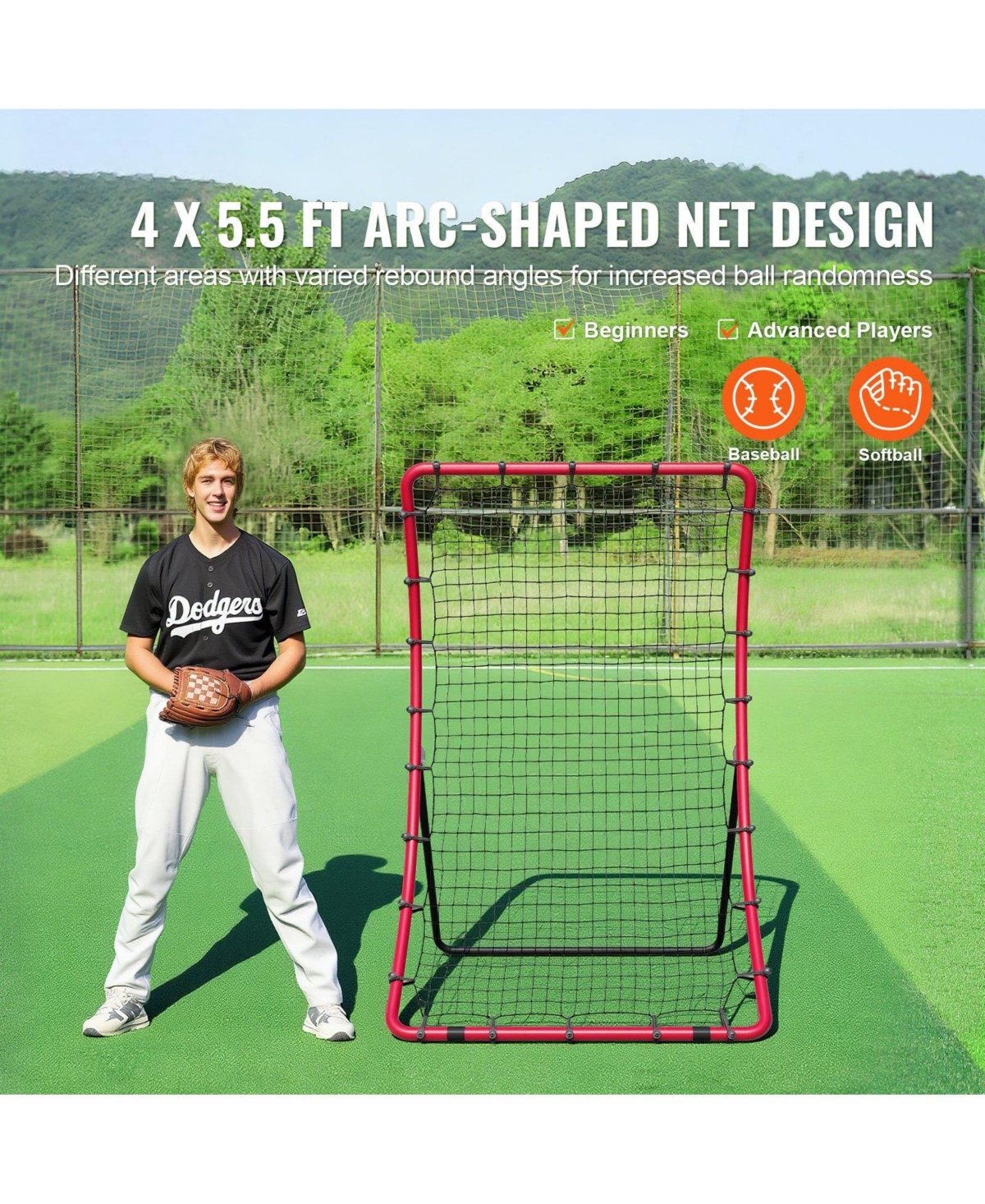 Mecale Baseball/Softball Rebounder Net, 4' x 5.5', Pitchback Trainer w/ Target, All-Angle Fielding Practice