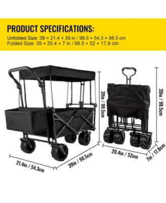 Extra Large Collapsible Garden Cart with Removable Canopy, Folding Wagon with Wheels and Rear Storage
