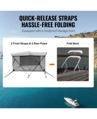 3 Bow Bimini Top Boat Cover, 600D Polyester Canopy with Mesh Sidewalls, 1" Aluminum Frame, Storage Boot, Light Grey